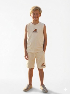 Rapapa Erkek Çocuk Yazlık Laguna Beach Şortlu Takım - Krem-7050