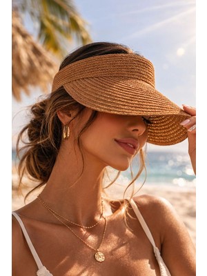 Ritagarcia Kadın Hasır Vizör Şapka Ayarlanabilir Güneş Şapkası Uv Korumalı Yazlık Plaj Şapkası