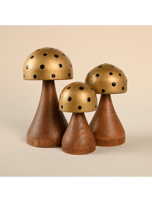 Zyt Tasarım Doğal Ahşap Mantar Süs Mantar Dekor Uğurlu Gold Collection