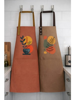 Hulganz Mutfak Önlüğü Seti 2'li Leke Tutmaz Su Itici Kumaş Solmaz Baskı Çiçek Botanik Desenli Çift Önlük