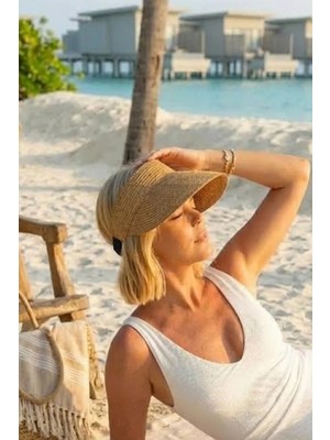 Ritagarcia Kadın Hasır Vizör Şapka Ayarlanabilir Güneş Şapkası Uv Korumalı Yazlık Plaj Şapkası