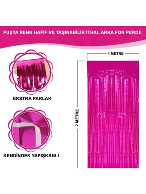 Buğz Fuşya Renk Ekstra Metalize Parlak Saçaklı Arka Fon Perde Ithal A Kalite 1x2 Metre