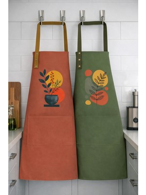 Hulganz Mutfak Önlüğü Seti 2'li Leke Tutmaz Su Itici Kumaş Solmaz Baskı Çiçek Botanik Desenli Çift Önlük