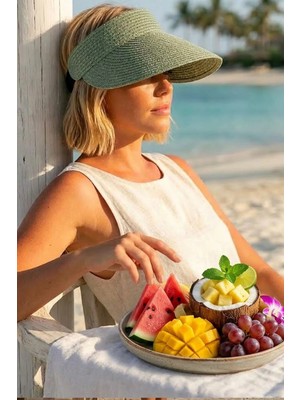 Ritagarcia Kadın Hasır Vizör Şapka Ayarlanabilir Güneş Şapkası Uv Korumalı Yazlık Plaj Şapkası