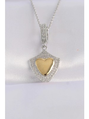 Sylar 316L Çelik Zincir Gümüş Renk Zirkon Taşlı Tasarım Altın Renk Kalp Kolye