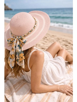 Ritagarcia Kadın Hasır Şapka Fiyonklu Zincir Detaylı Plaj ve Güneş Şapkası