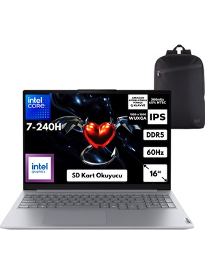 Lenovo Thinkbook 16 G8 Irl Core 7-240H 40-Gbddr5 1 Tbssd Intel Graphics 16" Wuxga IPS Windows 11 Home + Zg Sırt Çantası 21SH009GTXZG45