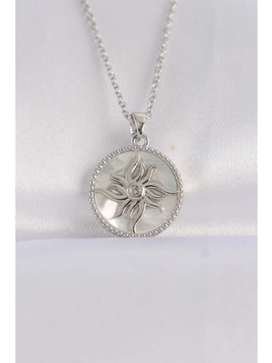 Sylar 316L Çelik Zincir Gümüş Renk Oval Tasarımlı Güneş Kolye