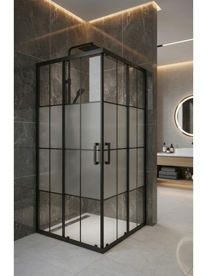 Viera Concept Köşe Duşakabin Ortası Buzlu Siyah Çizgi Desen 5 mm Cam H190