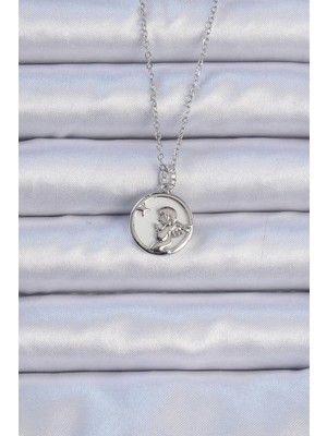 Sylar 316L Çelik Zincir Gümüş Renk Zirkon Taşlı Mineli Melek Kolye