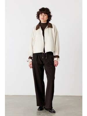 Facette Kadife Yaka Bomber Süet Ceket Taş