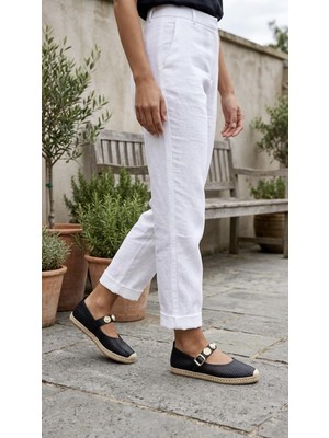 Punto 542065 Bantlı Turalı Incili Delikli Hasır Taban Espadril Babet