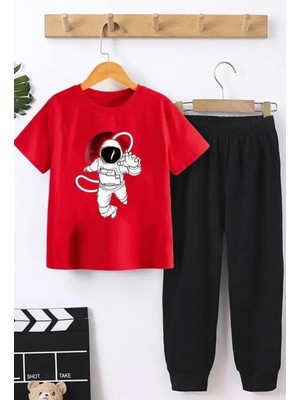 Punix Kids Özel Seri Nasa Da Astronot Baskılı %100 Pamuk Kısa Kollu Yazlık Erkek Çocuk Eşofman Takımı