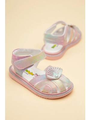 Dilimler Ayakkabı Şirinbebe Ortopedik Kız Bebek Sandalet Pudra Yelpaze Detaylı Önü Kapalı
