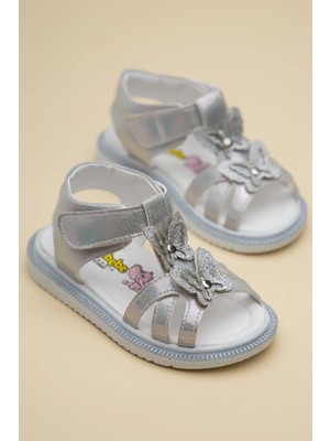 Dilimler Ayakkabı Şirinbebe Ortopedik Kız Bebek Sandalet Gümüş Kelebek Detaylı