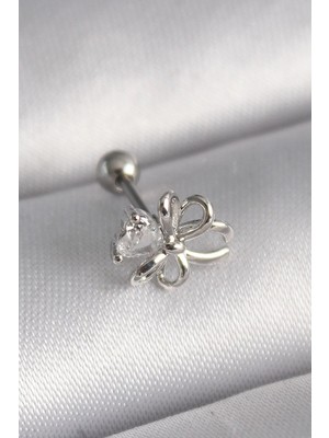 Sylar 316L Çelik Gümüş Renk Zirkon Taş Detay Kurdele Model Tragus Piercing