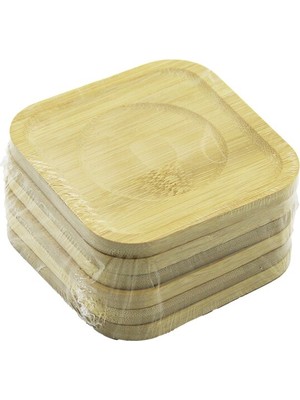 Go İthalat Kare= 9.7 x 9.7cm 6pcs Bambu - Ahşap Çay Tabak (5224)