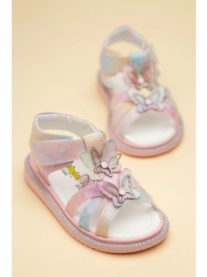 Dilimler Ayakkabı Şirinbebe Ortopedik Kız Bebek Sandalet Pudra Kelebek Detaylı