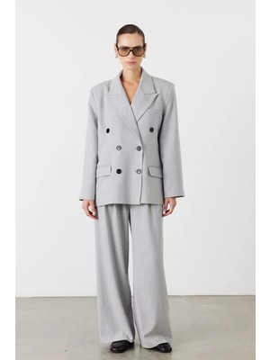 Facette Rufe Kruvaze Oversize Blazer Açık Gri