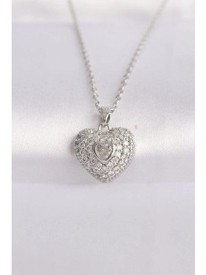 Sylar 316L Çelik Zincir Gümüş Renk Zirkon Taşlı Kalp Kolye