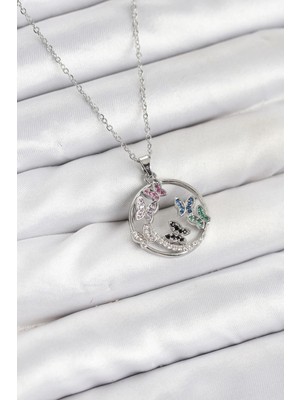 Sylar 316L Çelik Zincir Gümüş Renk Zirkon Taşlı Kelebekli Kadın Kolye