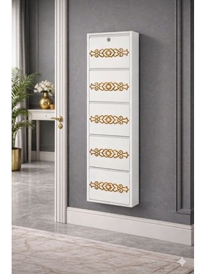 Arinna 5'li Kilitli Beyaz Gold Desenli Metal Ayakkabılık