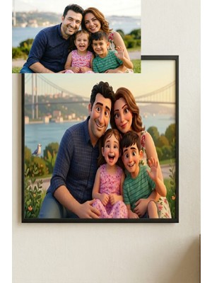 Safir Design Kişiye Özel Fotoğraftan Animasyon Karakter Tasarımlı Ahşap Çerçeve - Duvar ve Masa Üstü Kullanım En Güzel Anılarınız Çizgi Karakter Olsun! Animasyon Stil Tablo & Ahşap Çerçeve