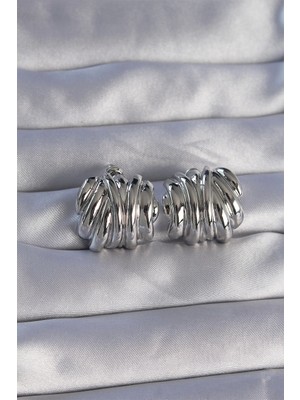 Sylar Pirinç Gümüş Renk Tırtıklı Bombe Model Küpe