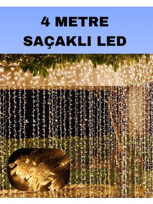 Buğz 4 Metre Icicle Şelale LED Perde Işık Sarı Aydınlatma