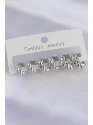 Sylar Pirinç Gümüş Renk Minimal Tırtıklı Küpe Seti