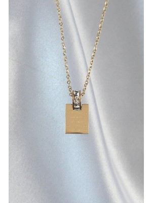 Sylar 316L Çelik Zincir Gold Renk Zirkon Taşlı Aşk Mektubu Kolye