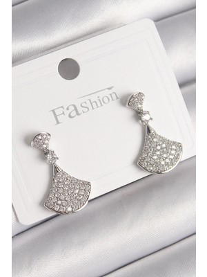 Sylar Pirinç Gümüş Renk Zirkon Taşlı Motif Model Kadın Küpe