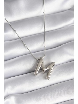 Sylar 316L Çelik Gümüş Renk Bubble "m" Harf Model Kadın Kolye