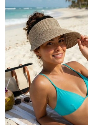 Ritagarcia Kadın Hasır Vizör Şapka Ayarlanabilir Güneş Şapkası Uv Korumalı Yazlık Plaj Şapkası