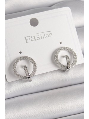 Sylar Pirinç Gümüş Renk Zirkon Taşlı Halka Model Kadın Küpe