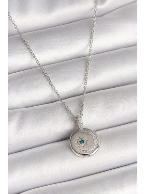 Sylar 316L Çelik Gümüş Renk Zincir Madalyon Zirkon Taşlı Işlemeli Hilal Yıldız Model Kadın Kolye