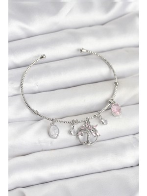 Sylar Hayat Ağacı Charmlı Gümüş Renk Pirinç Kadın Bileklik