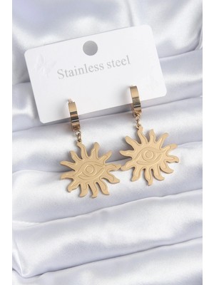 Sylar 316L Çelik Gold Renk Güneş Model Göz Işleme Kadın Küpe