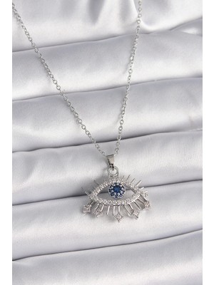 Sylar 316L Çelik Gümüş Renk Zincir Zirkon Taşlı Göz Model Kadın Kolye