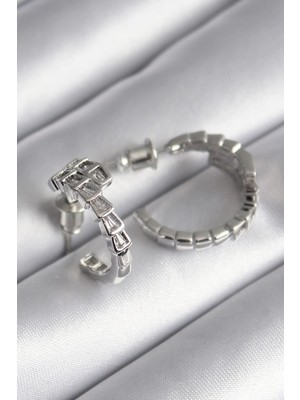 Sylar Pirinç Gümüş Renk Zirkon Taşlı Yılan Model Kadın Küpe