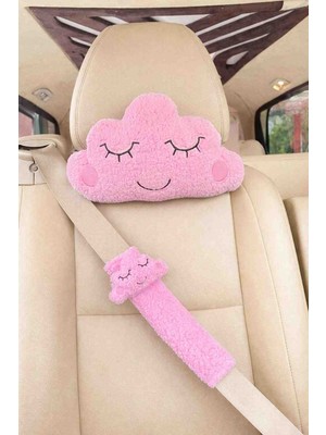 Masalia Sevimli Peluş Bulut Tasarımlı Araç Boyun Yastığı ve Emniyet Kemeri Seti (1 Yastık ve 1 Kemer )