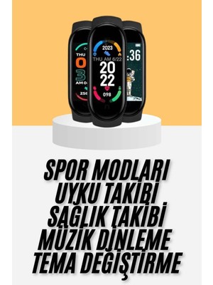 Sylar M6 Akıllı Bileklik Siyah Adımsayar Spor Takibi Android ve Ios Uyumlu