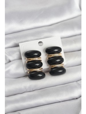 Siyah Vintage Model Gold Renk Kadın Küpe