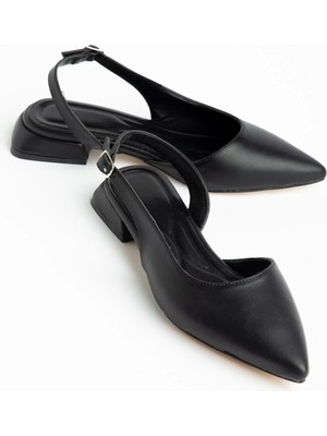 Dilimler Ayakkabı Kadın Kısa Topuklu Ayakkabı Siyah Yan Açık Baretli Dar Kalıp