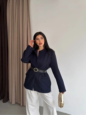 Vesantia Kadın Lacivert Kemer Bağlamalı Astarlı Blazer Ceket