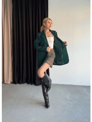 Vesantia Kadın Zümrüt Çizgili Astar Detaylı Blazer Ceket