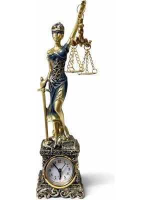 MiraLive 26X7 cm Polyester Saatli Adalet Figürü