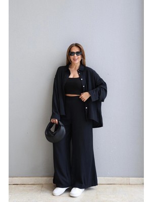 Purple By Banu Siyah Oversize Gömlek Pantolon Takım