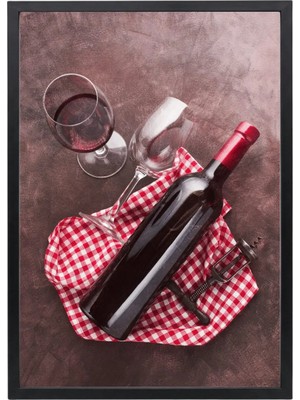Kırmızı Şarap ve Kadeh Tablosu Siyah Çerçeveli Tablo