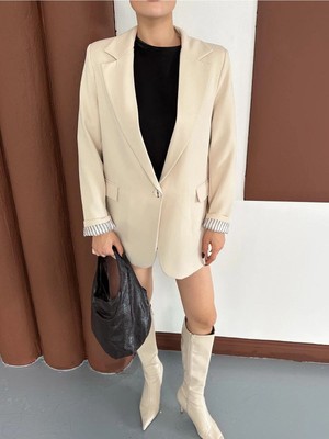 Vesantia Kadın Taş Çizgili Astar Detaylı Blazer Ceket